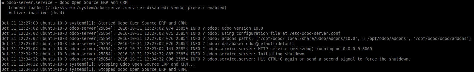 Odoo service status inactive