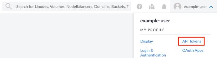 Screenshot of the user dropdown menu with the API Tokens link selected
